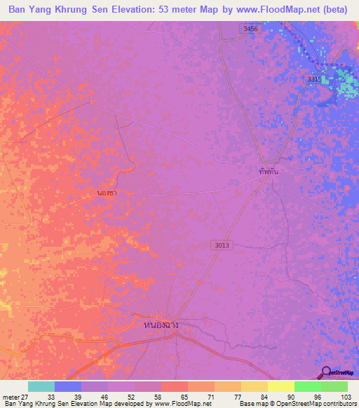 Ban Yang Khrung Sen,Thailand Elevation Map