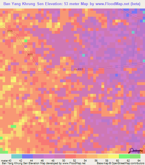 Ban Yang Khrung Sen,Thailand Elevation Map