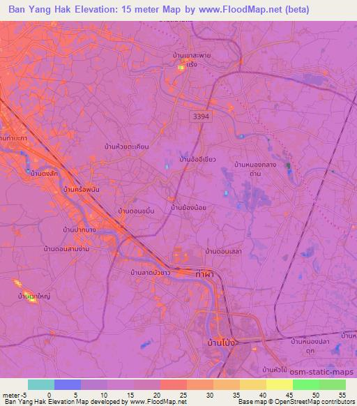 Ban Yang Hak,Thailand Elevation Map