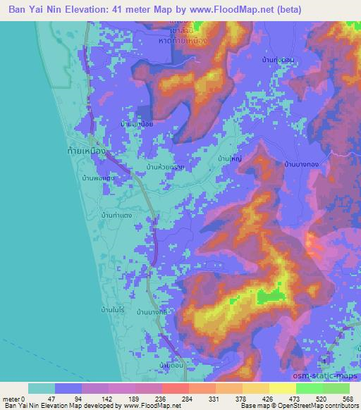 Ban Yai Nin,Thailand Elevation Map