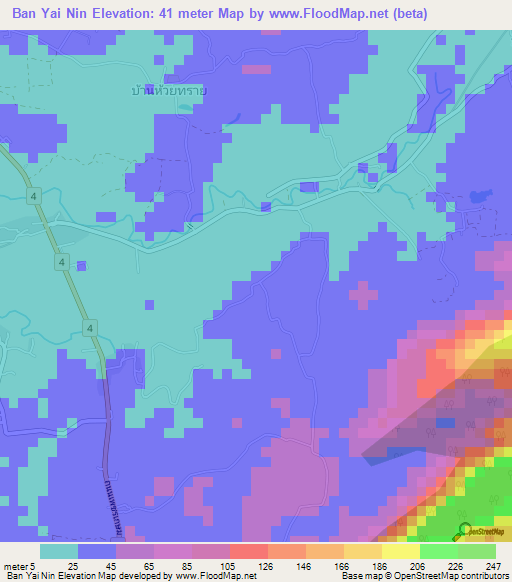 Ban Yai Nin,Thailand Elevation Map