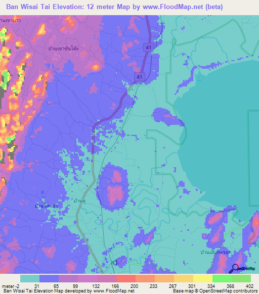 Ban Wisai Tai,Thailand Elevation Map