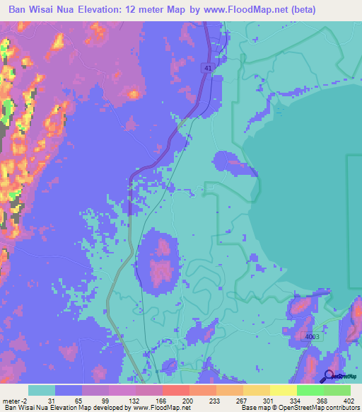 Ban Wisai Nua,Thailand Elevation Map