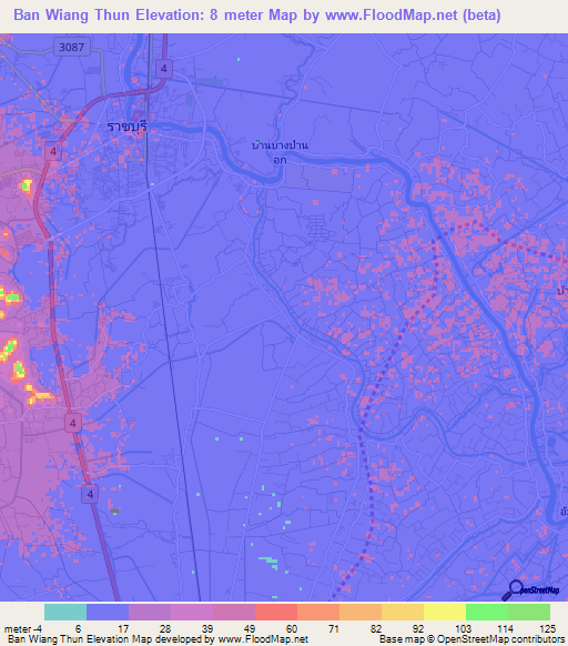 Ban Wiang Thun,Thailand Elevation Map