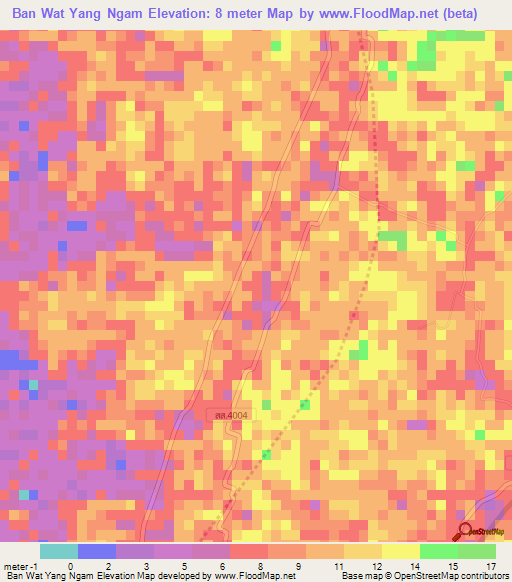 Ban Wat Yang Ngam,Thailand Elevation Map