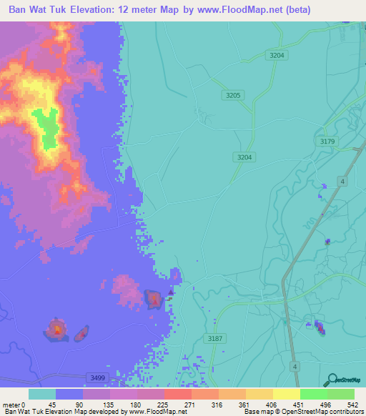 Ban Wat Tuk,Thailand Elevation Map
