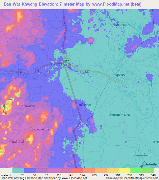 Ban Wat Khwang,Thailand Elevation Map