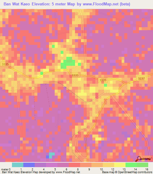 Ban Wat Kaeo,Thailand Elevation Map