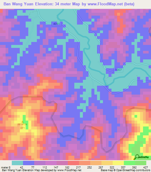 Ban Wang Yuan,Thailand Elevation Map