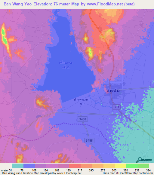 Ban Wang Yao,Thailand Elevation Map