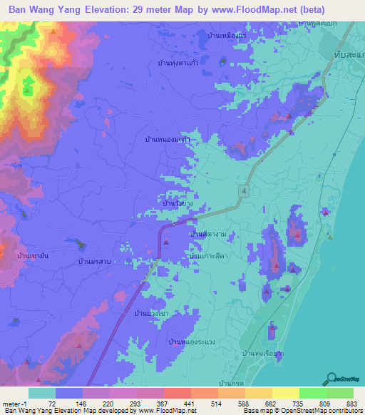 Ban Wang Yang,Thailand Elevation Map