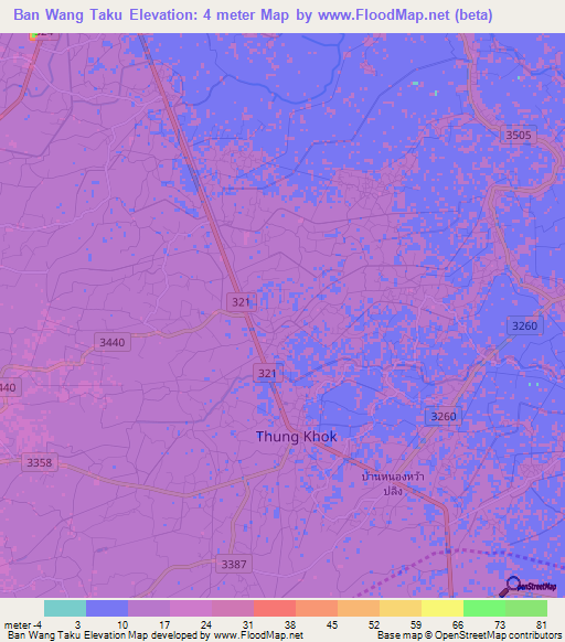 Ban Wang Taku,Thailand Elevation Map