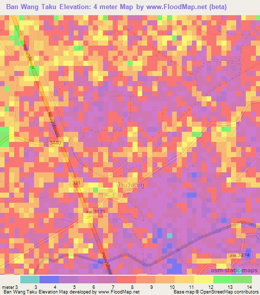 Ban Wang Taku,Thailand Elevation Map