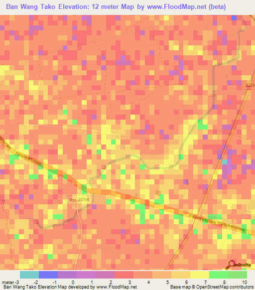 Ban Wang Tako,Thailand Elevation Map