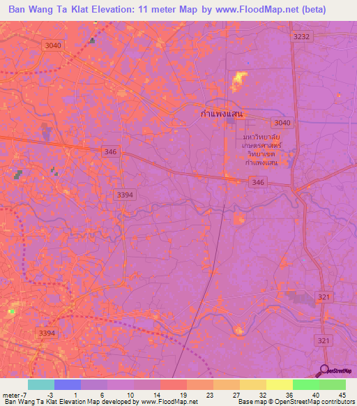 Ban Wang Ta Klat,Thailand Elevation Map