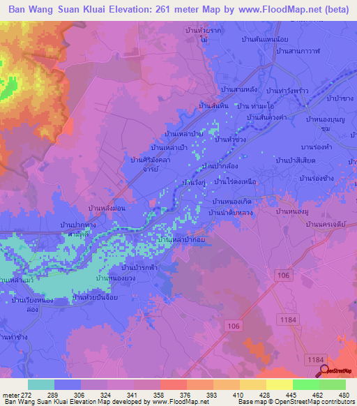Ban Wang Suan Kluai,Thailand Elevation Map