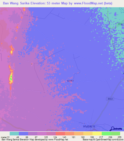 Ban Wang Sarika,Thailand Elevation Map