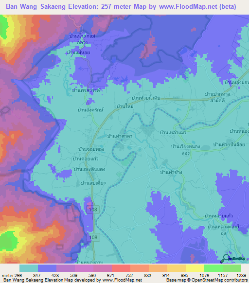Ban Wang Sakaeng,Thailand Elevation Map