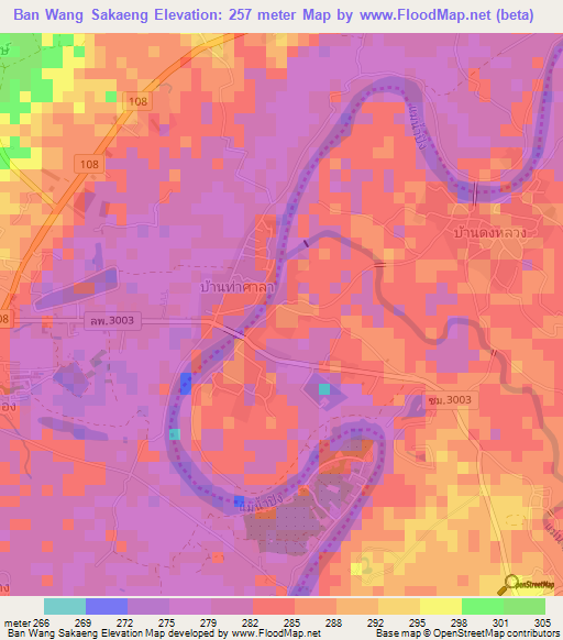 Ban Wang Sakaeng,Thailand Elevation Map