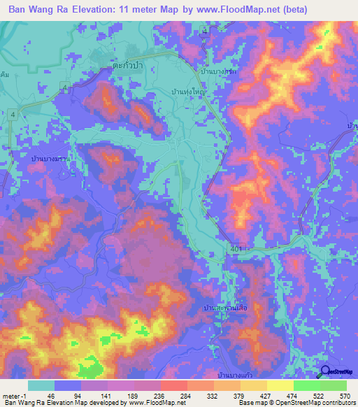 Ban Wang Ra,Thailand Elevation Map