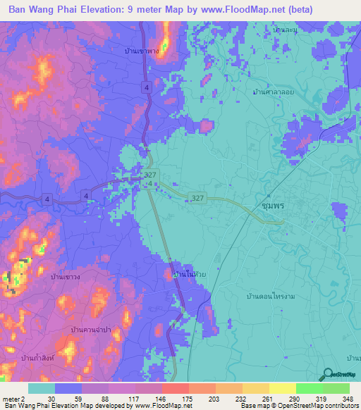 Ban Wang Phai,Thailand Elevation Map