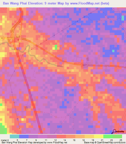 Ban Wang Phai,Thailand Elevation Map
