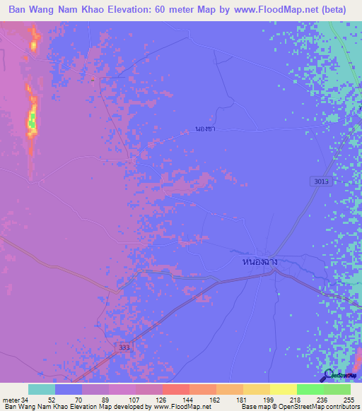 Ban Wang Nam Khao,Thailand Elevation Map