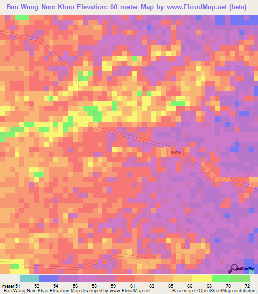 Ban Wang Nam Khao,Thailand Elevation Map