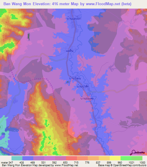Ban Wang Mon,Thailand Elevation Map