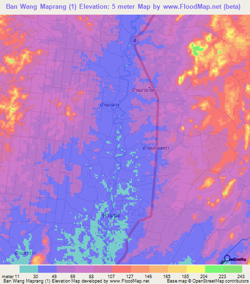 Ban Wang Maprang (1),Thailand Elevation Map