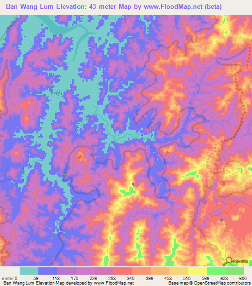 Ban Wang Lum,Thailand Elevation Map