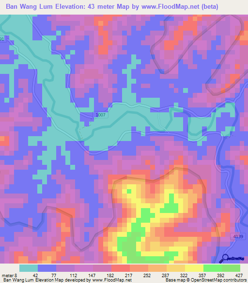 Ban Wang Lum,Thailand Elevation Map