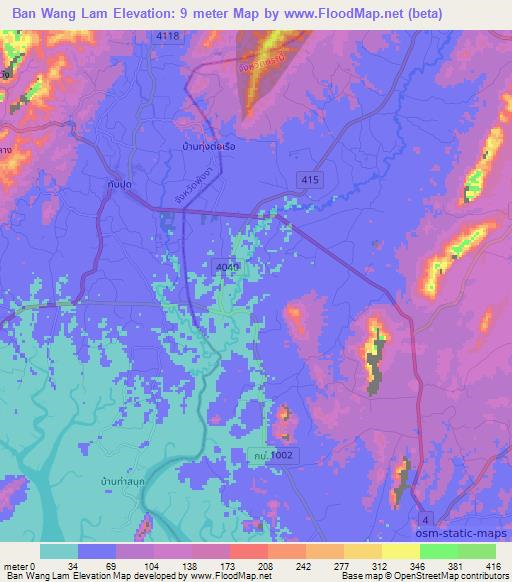Ban Wang Lam,Thailand Elevation Map