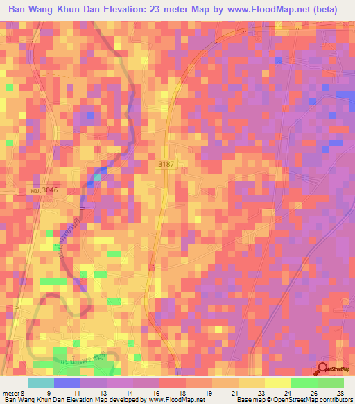 Ban Wang Khun Dan,Thailand Elevation Map
