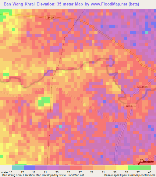 Ban Wang Khrai,Thailand Elevation Map