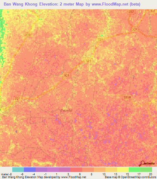 Ban Wang Khong,Thailand Elevation Map