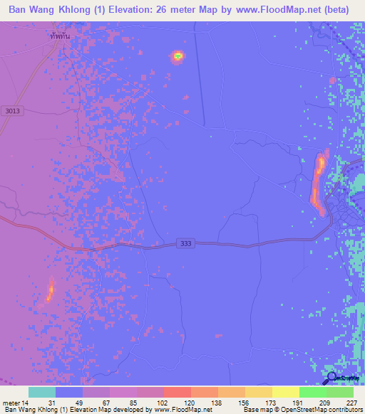 Ban Wang Khlong (1),Thailand Elevation Map