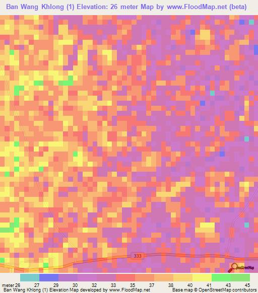 Ban Wang Khlong (1),Thailand Elevation Map