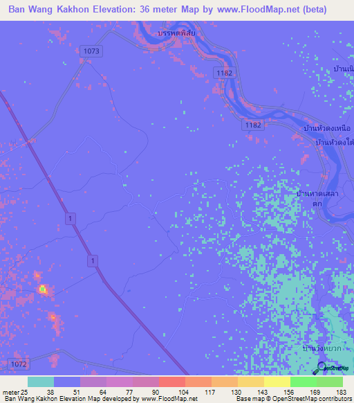 Ban Wang Kakhon,Thailand Elevation Map