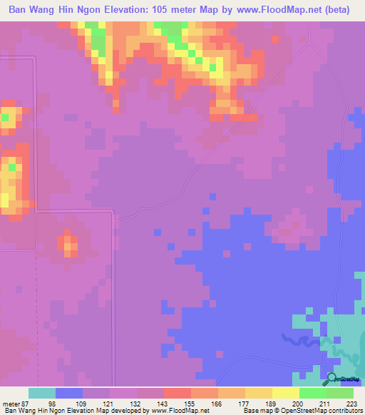 Ban Wang Hin Ngon,Thailand Elevation Map
