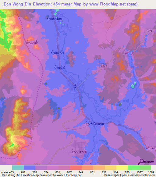 Ban Wang Din,Thailand Elevation Map