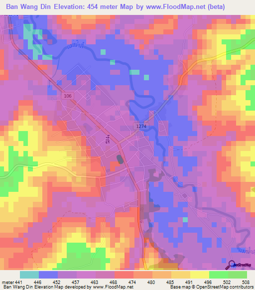 Ban Wang Din,Thailand Elevation Map