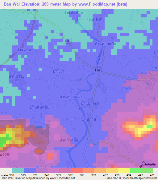 Ban Wai,Thailand Elevation Map