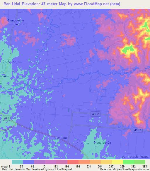 Ban Udai,Thailand Elevation Map