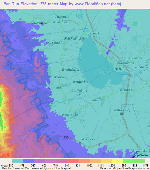 Ban Tun,Thailand Elevation Map