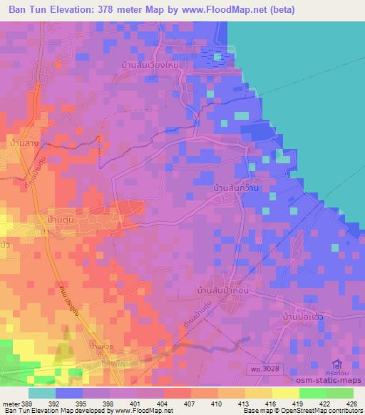 Ban Tun,Thailand Elevation Map