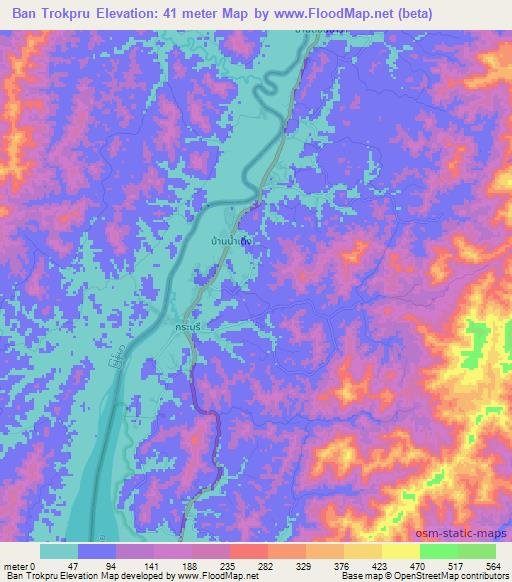 Ban Trokpru,Thailand Elevation Map