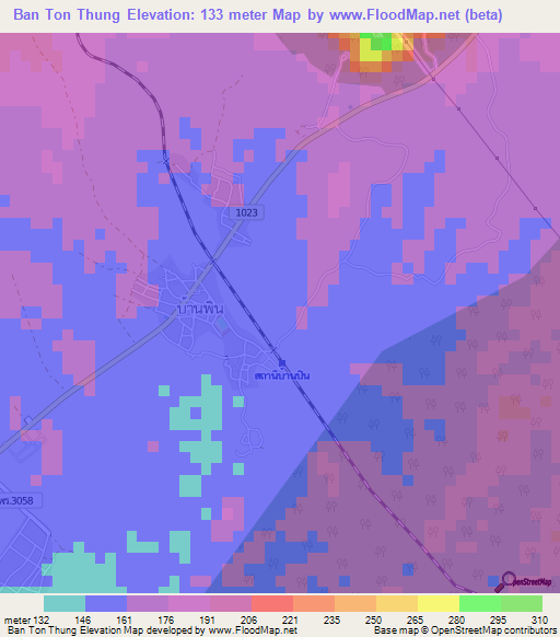 Ban Ton Thung,Thailand Elevation Map
