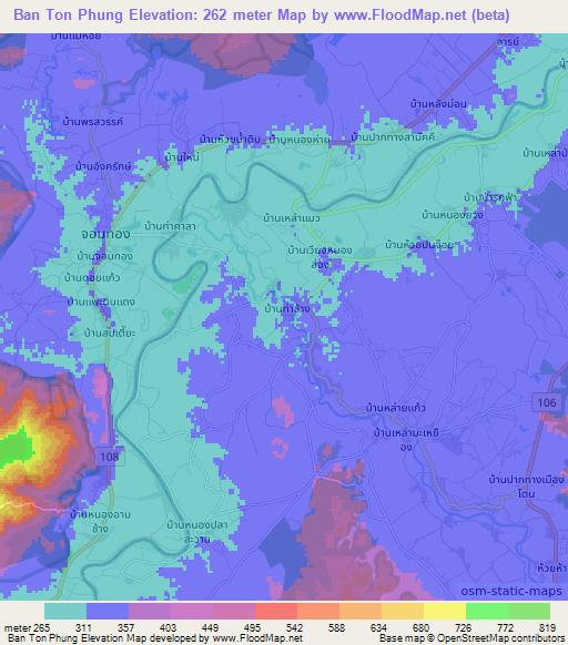 Ban Ton Phung,Thailand Elevation Map