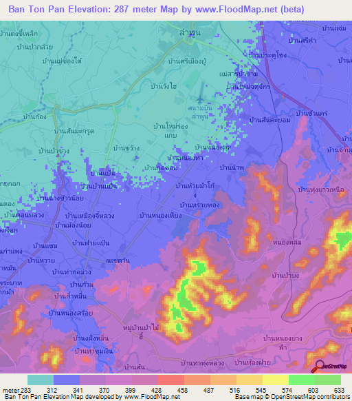 Ban Ton Pan,Thailand Elevation Map